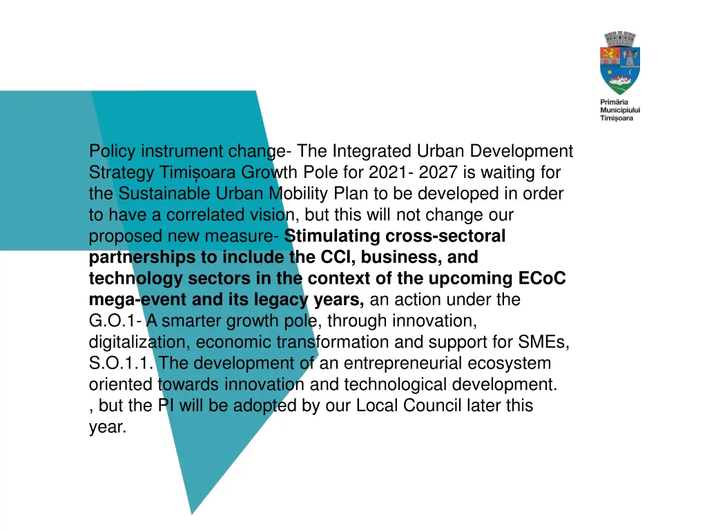 policy instrument change the integrated urban