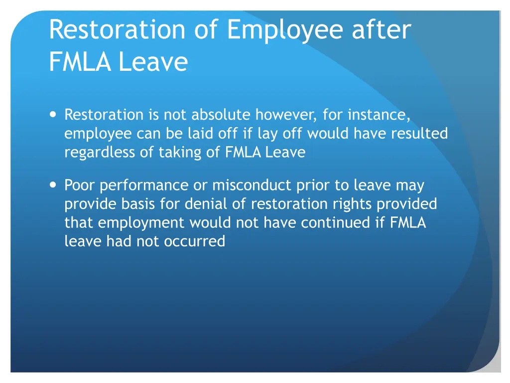 restoration of employee after fmla leave 1