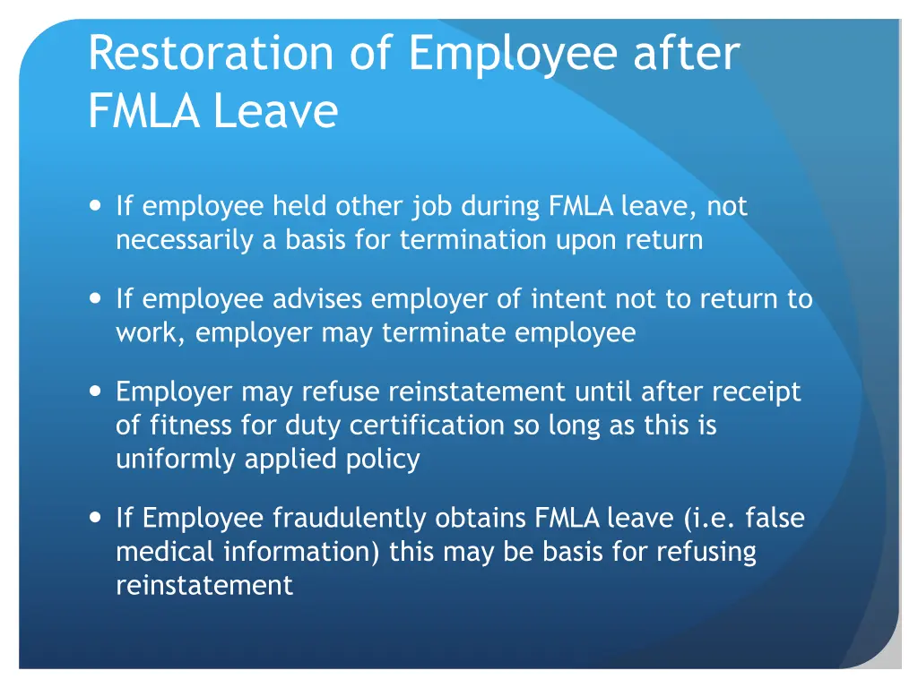 restoration of employee after fmla leave 2