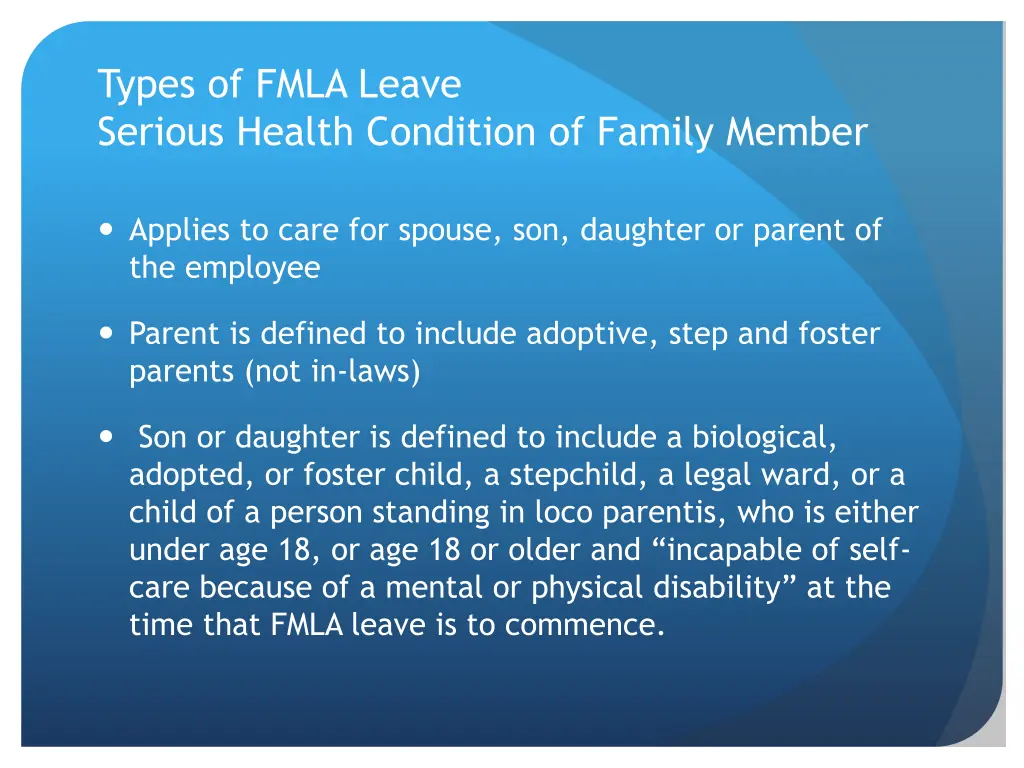 types of fmla leave serious health condition
