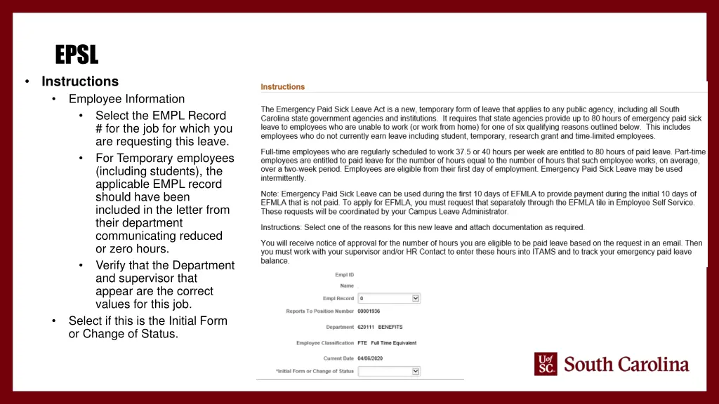 epsl instructions employee information select