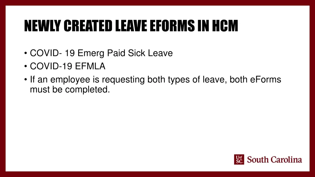 newly created leave eformsin hcm