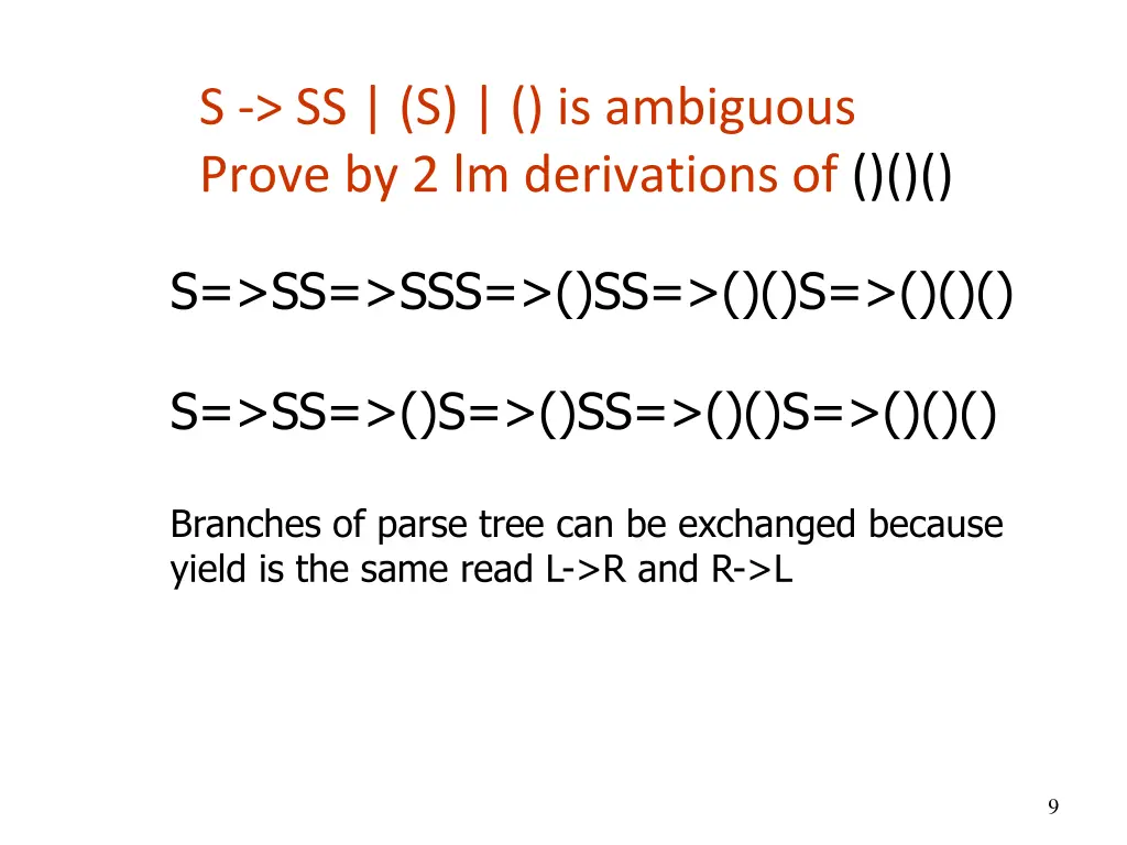 s ss s is ambiguous prove by 2 lm derivations of