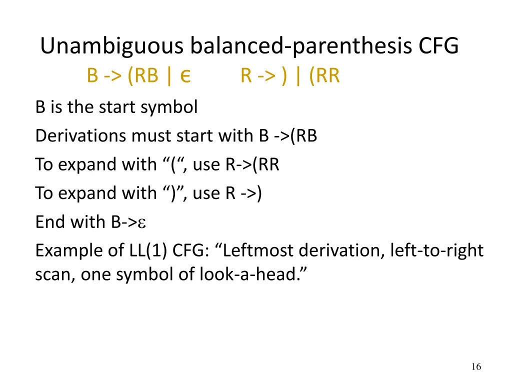unambiguous balanced parenthesis