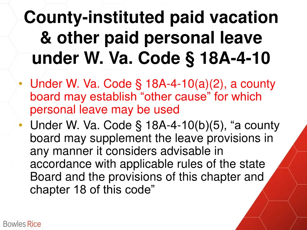 county instituted paid vacation other paid
