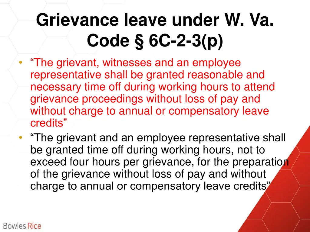 grievance leave under w va code 6c 2 3 p