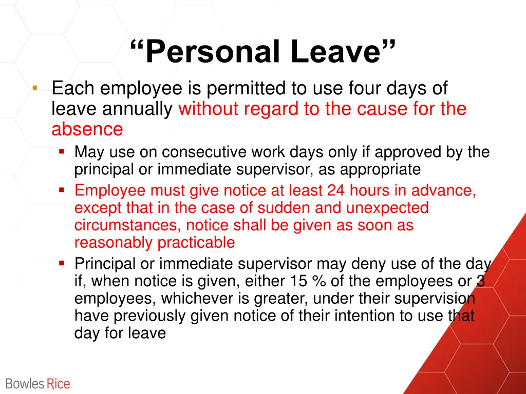 personal leave each employee is permitted