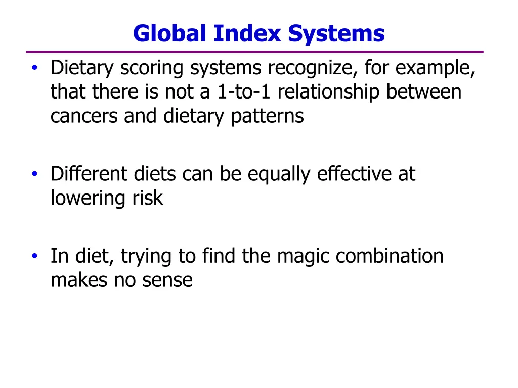global index systems dietary scoring systems