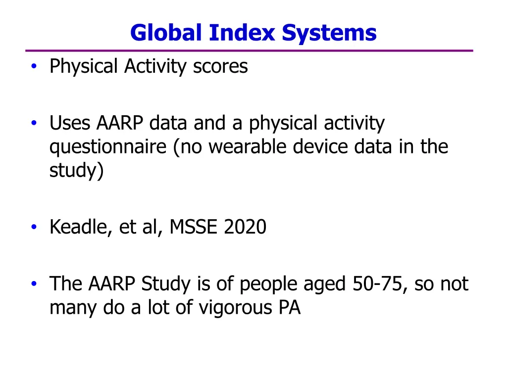 global index systems physical activity scores