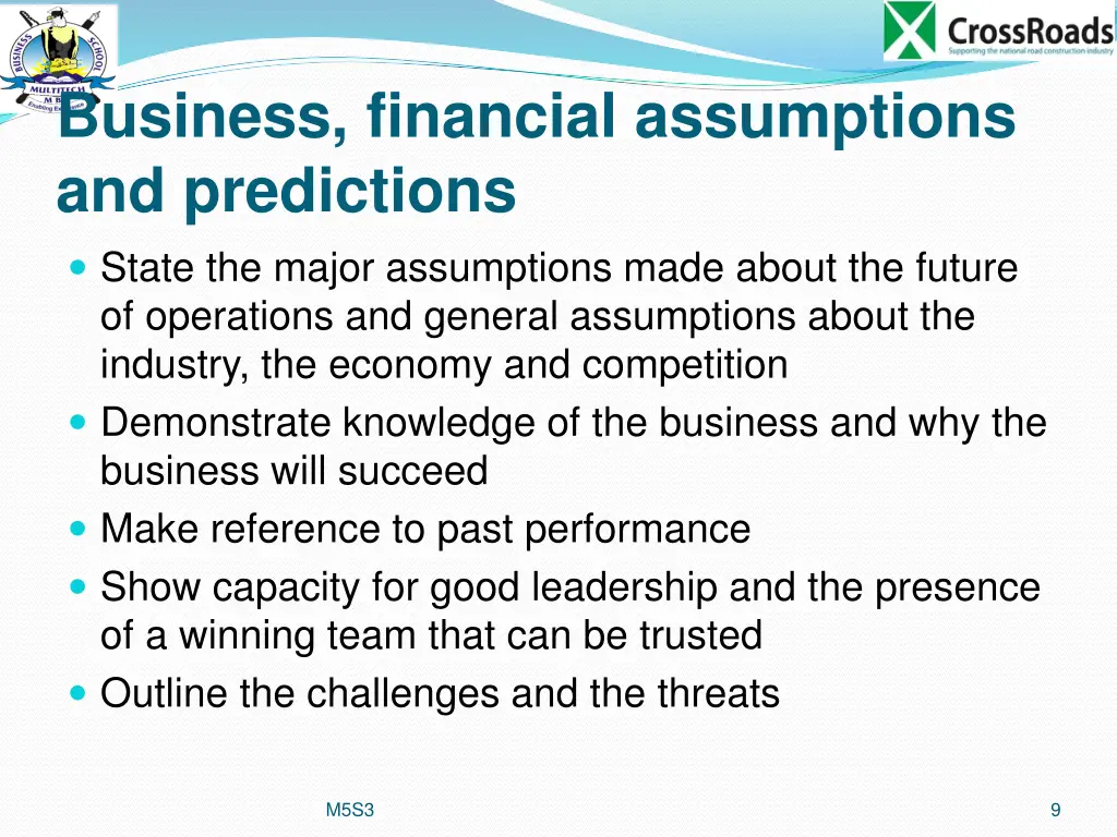 business financial assumptions and predictions