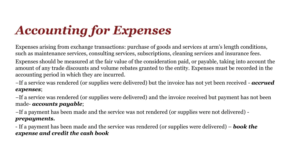 accounting for expenses