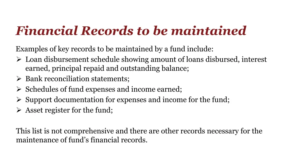 financial records to be maintained