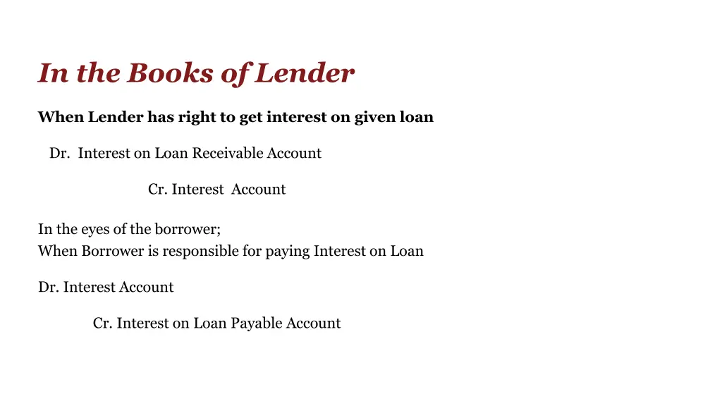 in the books of lender 1