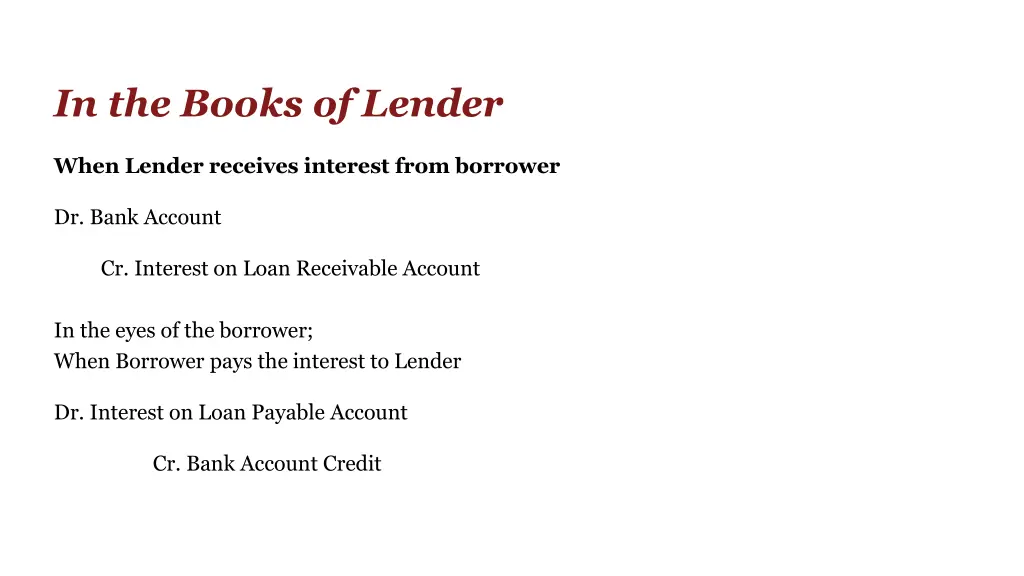 in the books of lender 2