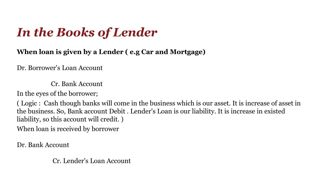 in the books of lender