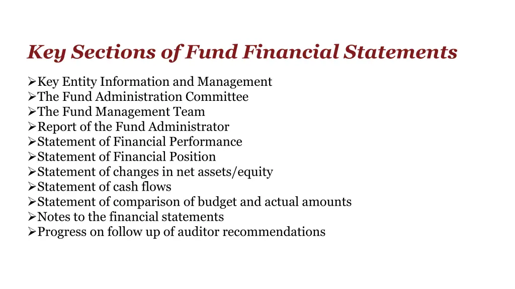 key sections of fund financial statements