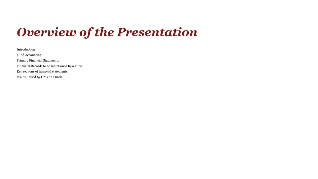overview of the presentation