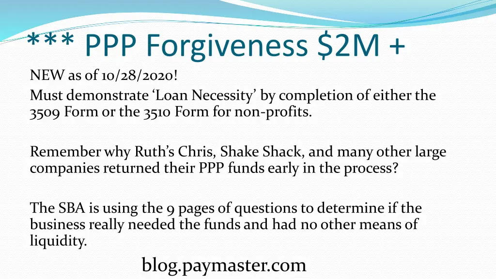 ppp forgiveness 2m new as of 10 28 2020 must