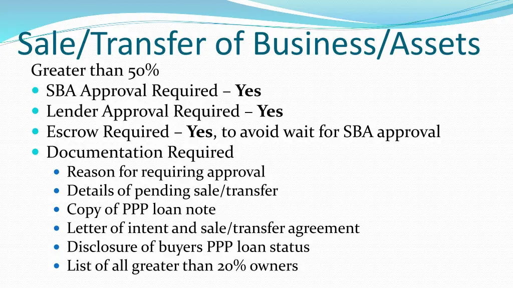 sale transfer of business assets greater than