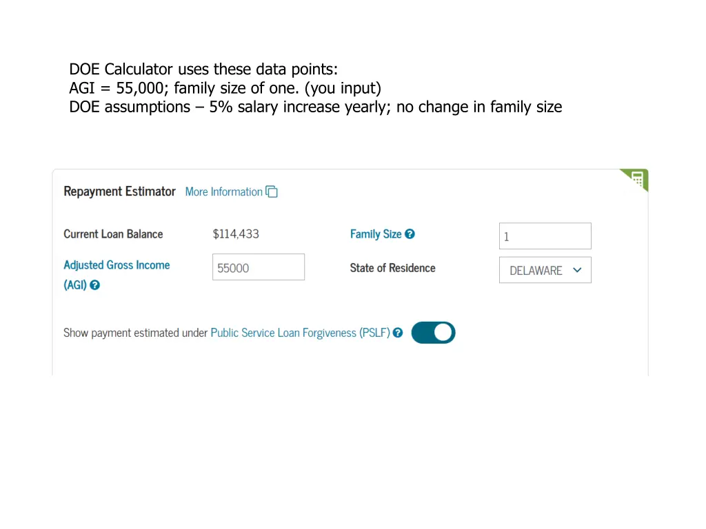 doe calculator uses these data points