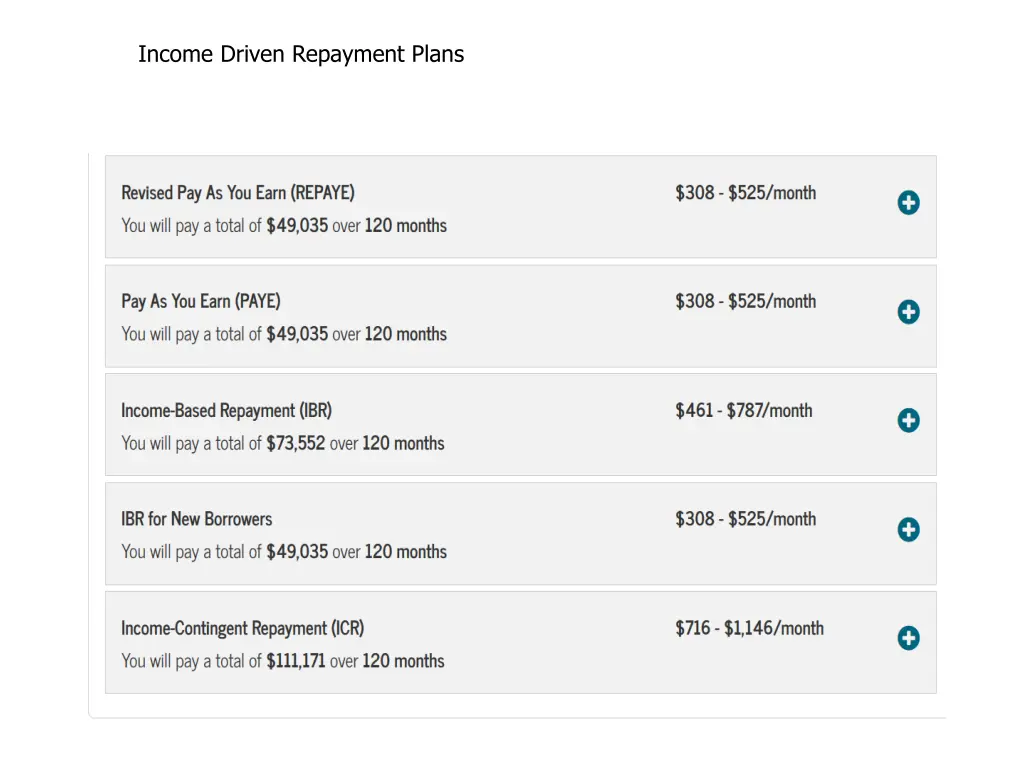 income driven repayment plans 1