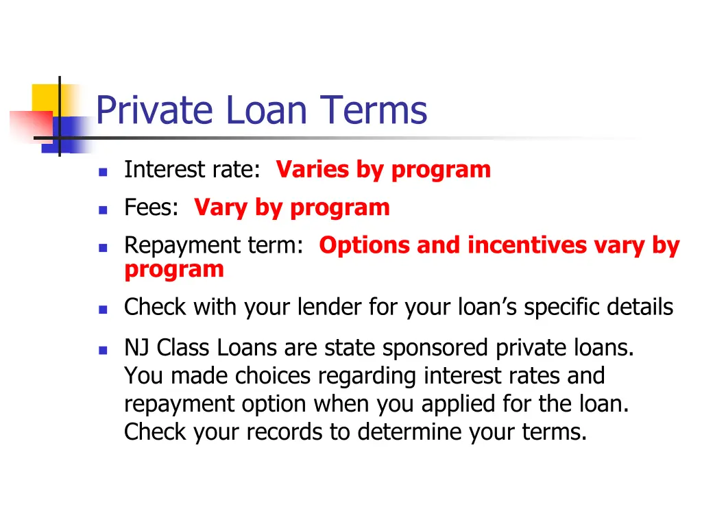 private loan terms