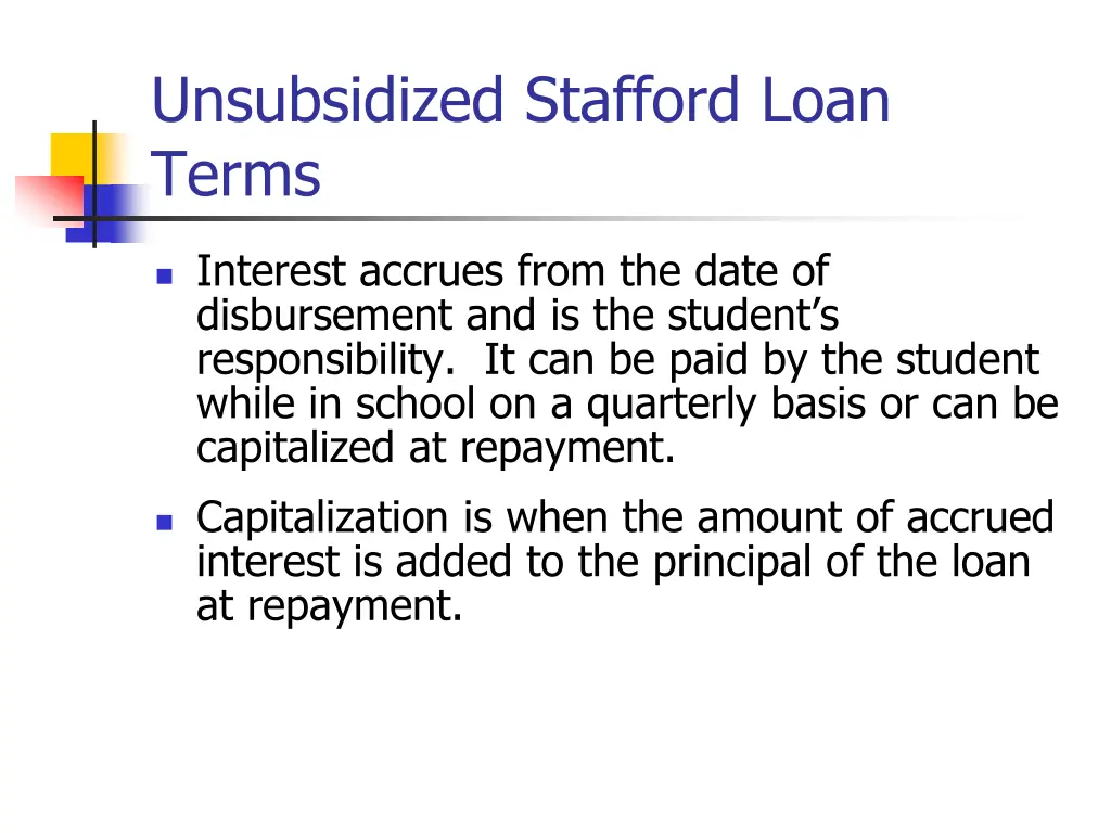 unsubsidized stafford loan terms