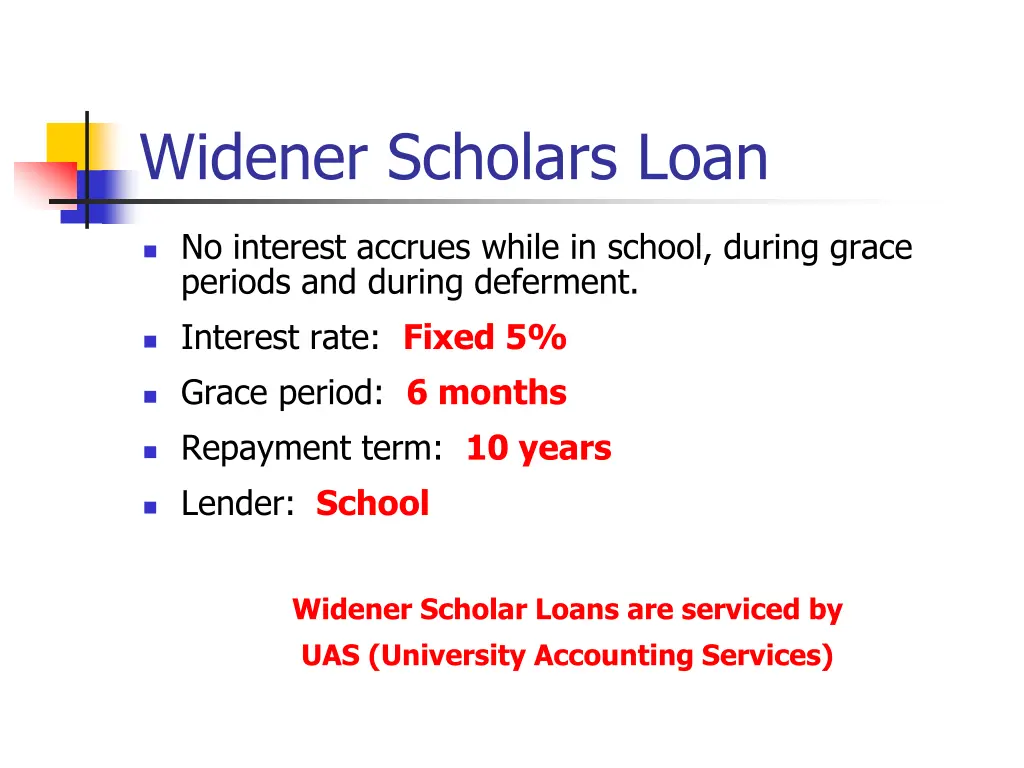 widener scholars loan