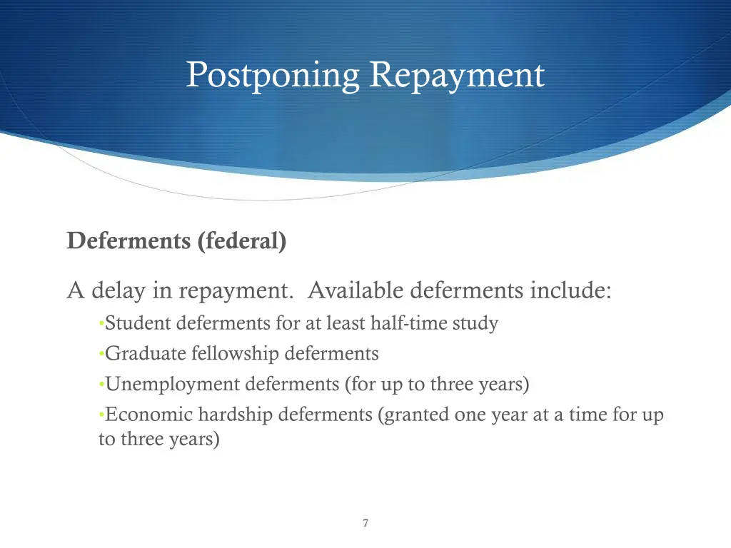 postponing repayment