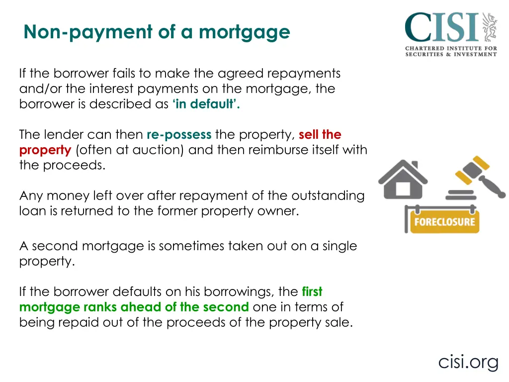 non payment of a mortgage