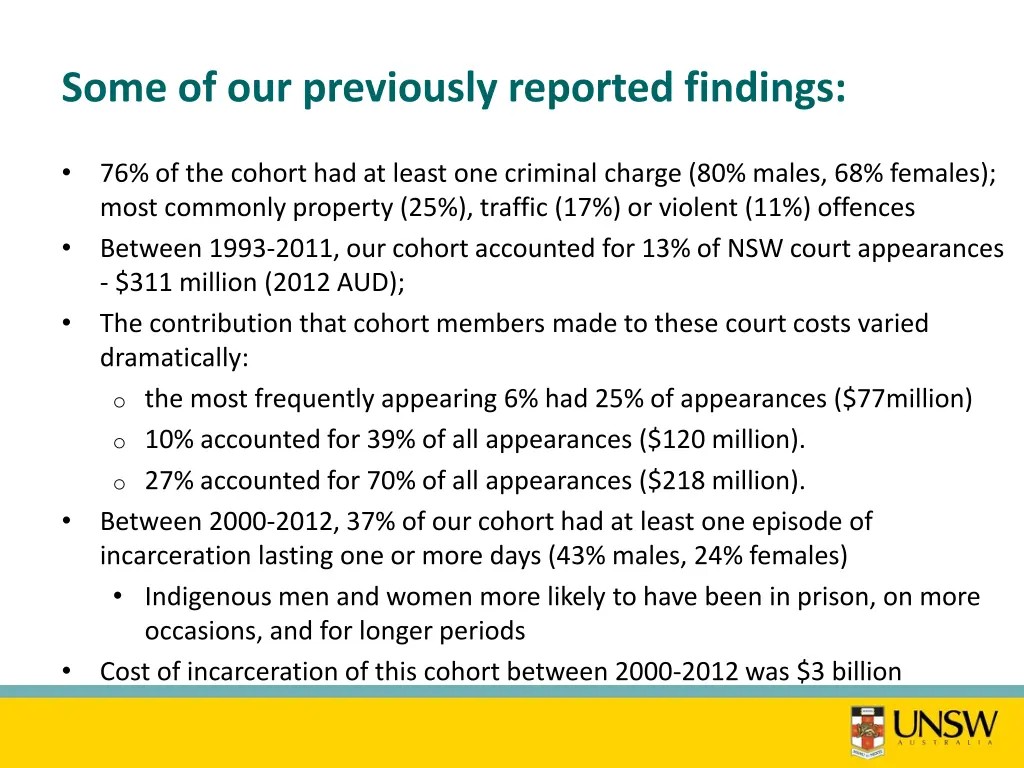 some of our previously reported findings