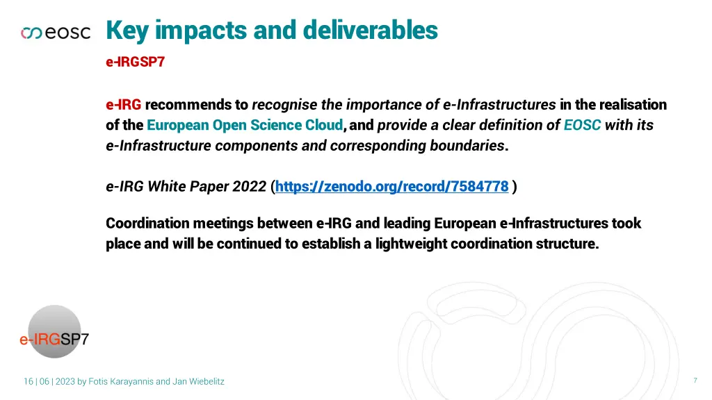 key impacts and deliverables e irgsp7
