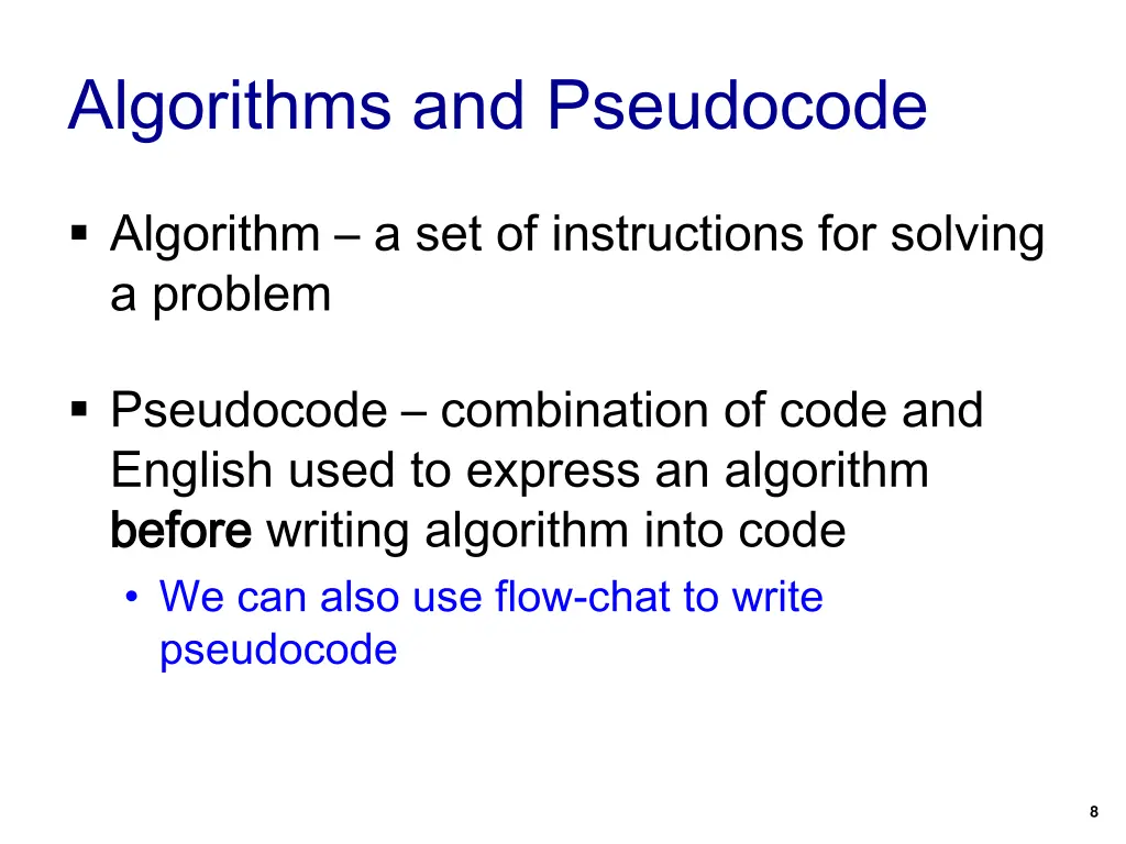 algorithms and pseudocode