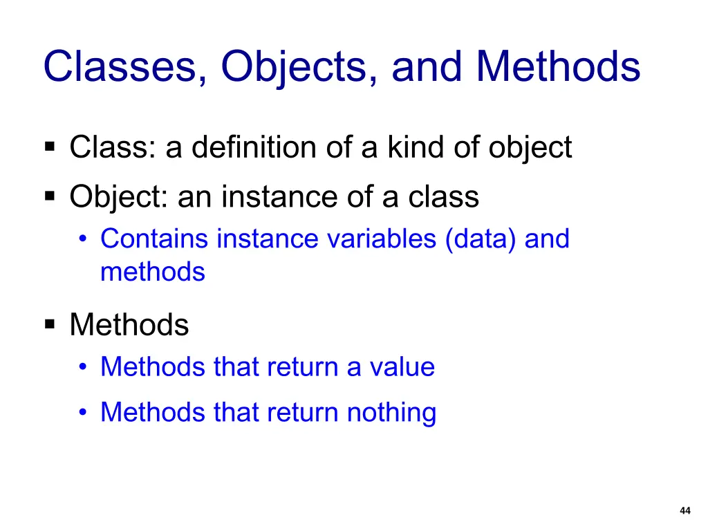 classes objects and methods