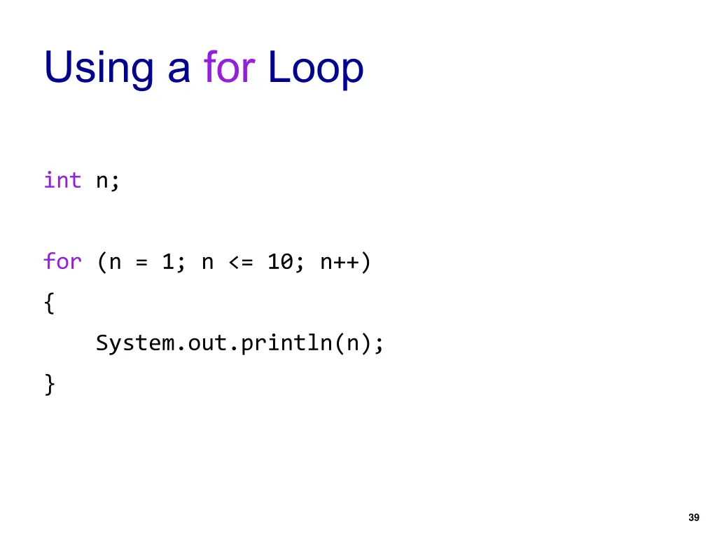using a for loop