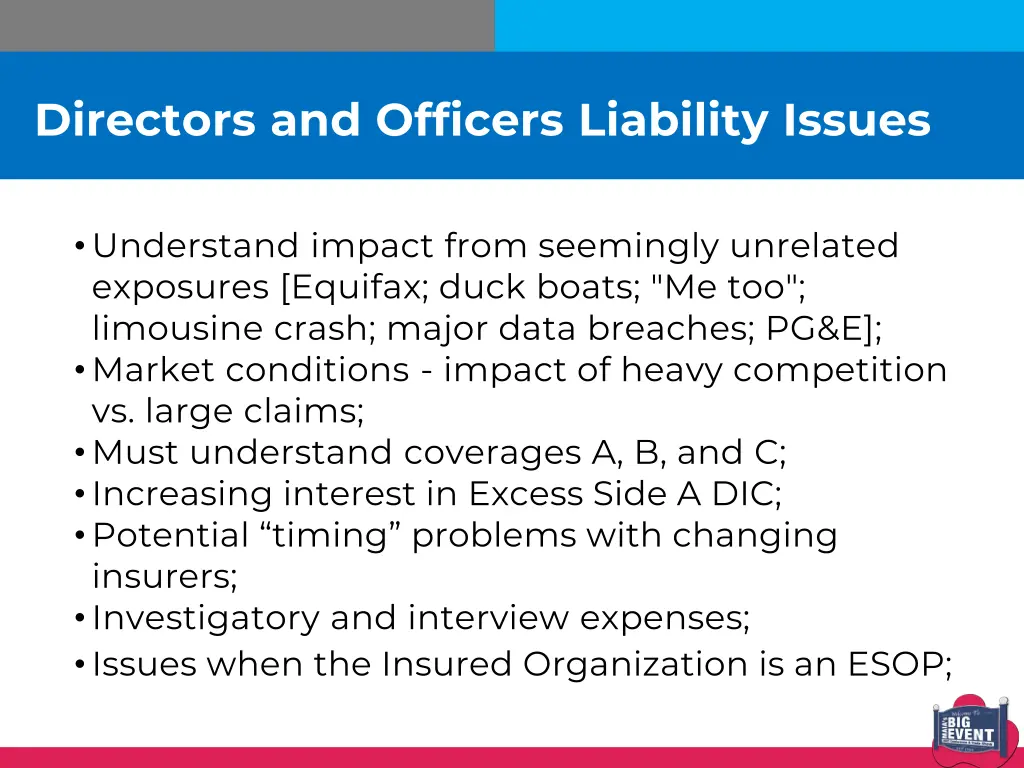 directors and officers liability issues
