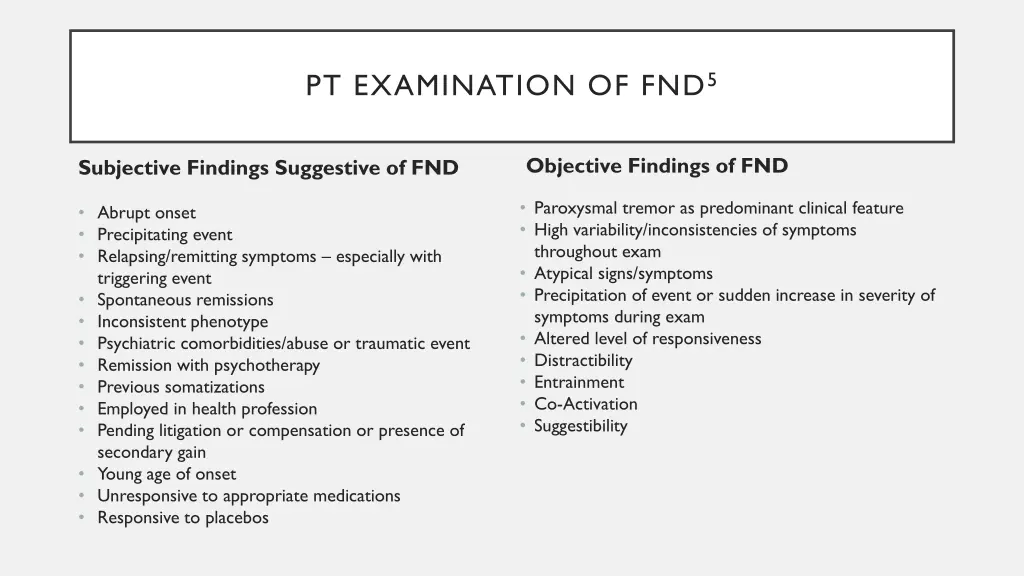 pt examination of fnd 5