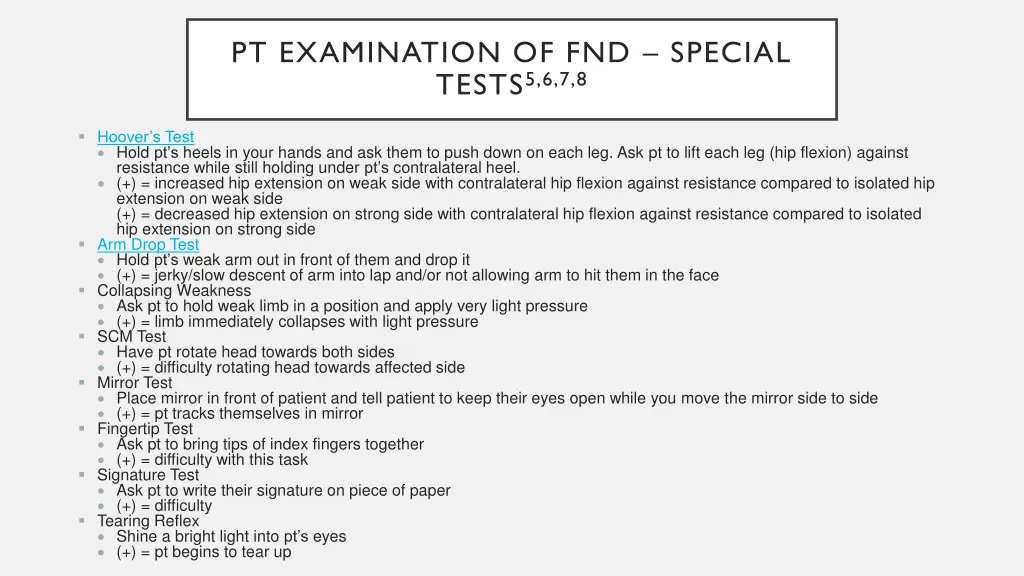 pt examination of fnd special tests 5 6 7 8