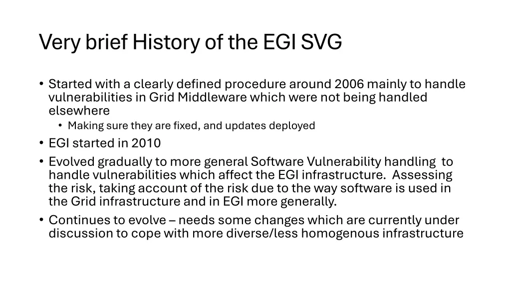 very brief history of the egi svg