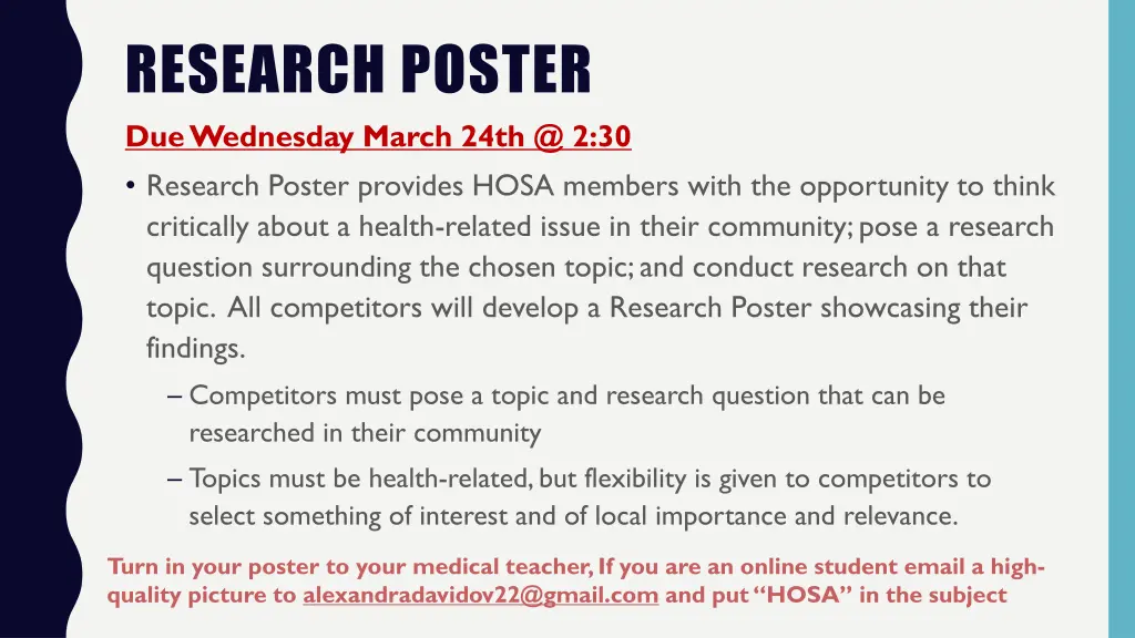 research poster due wednesday march 24th