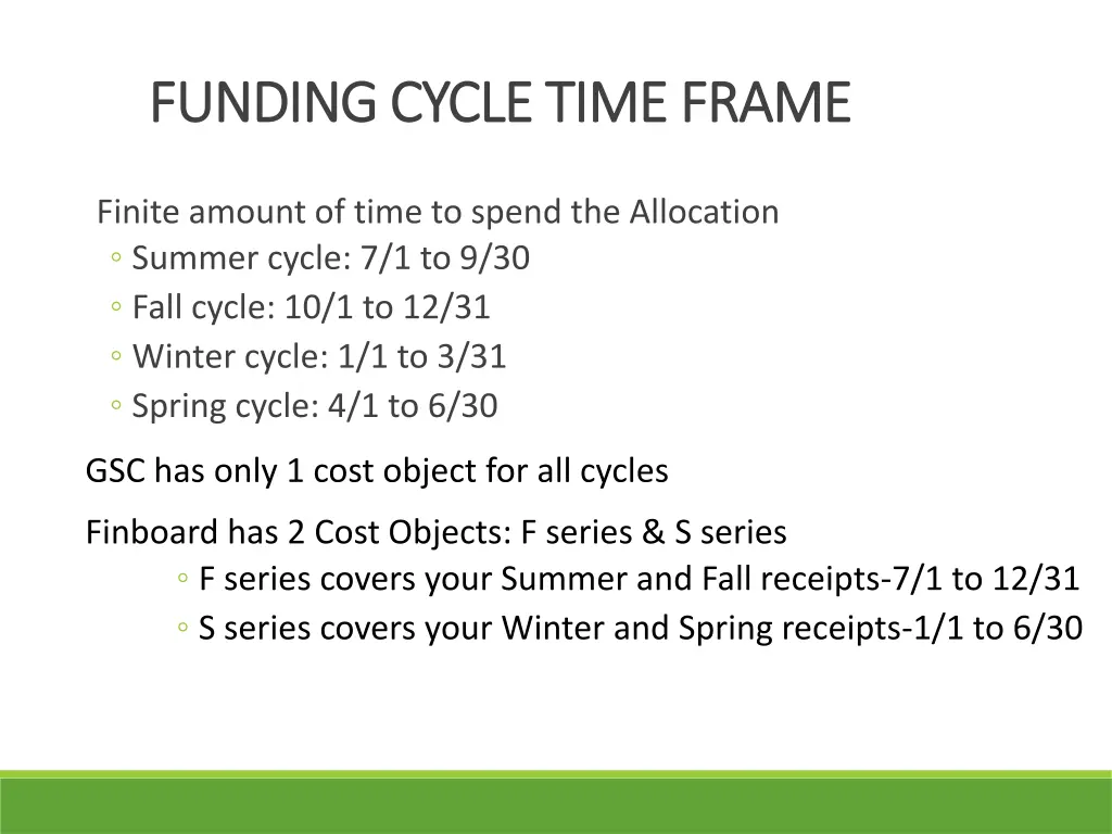 funding cycle time frame funding cycle time frame
