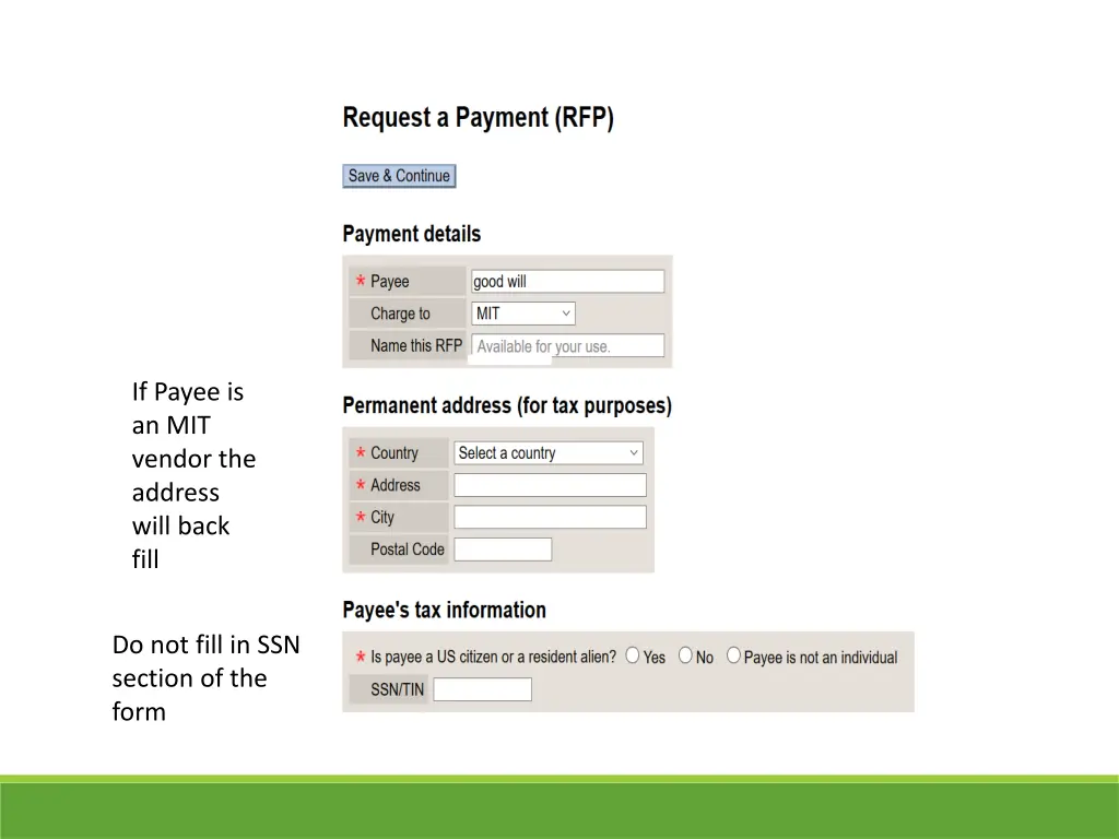 if payee is an mit vendor the address will back