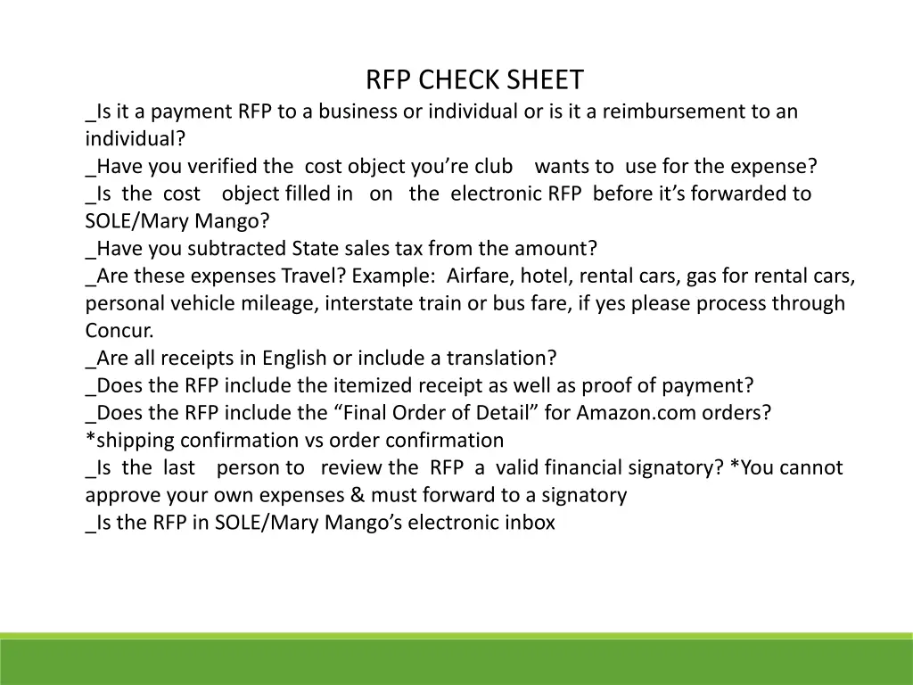rfp check sheet