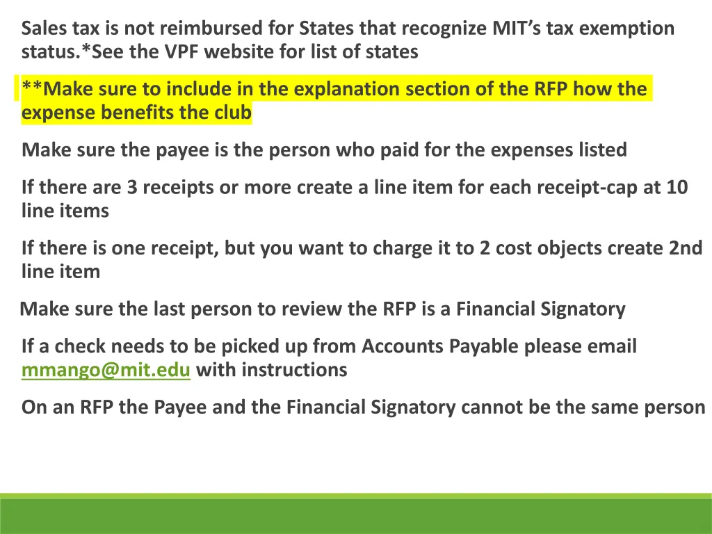 sales tax is not reimbursed for states that