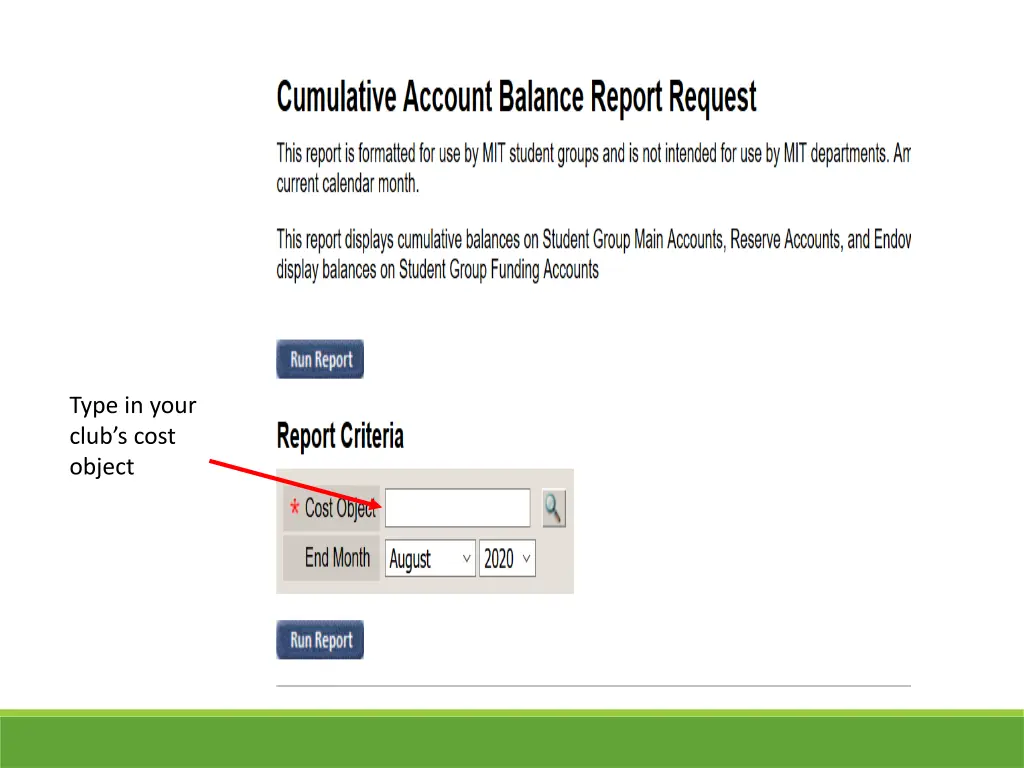 type in your club s cost object
