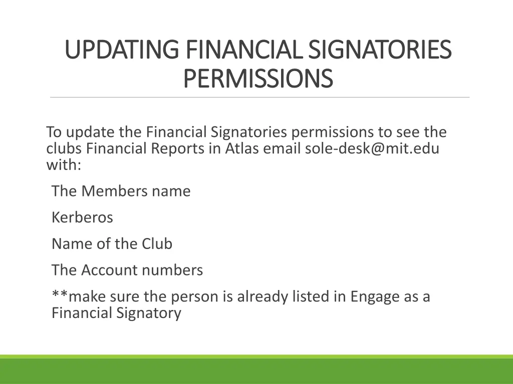 updating financial signatories updating financial