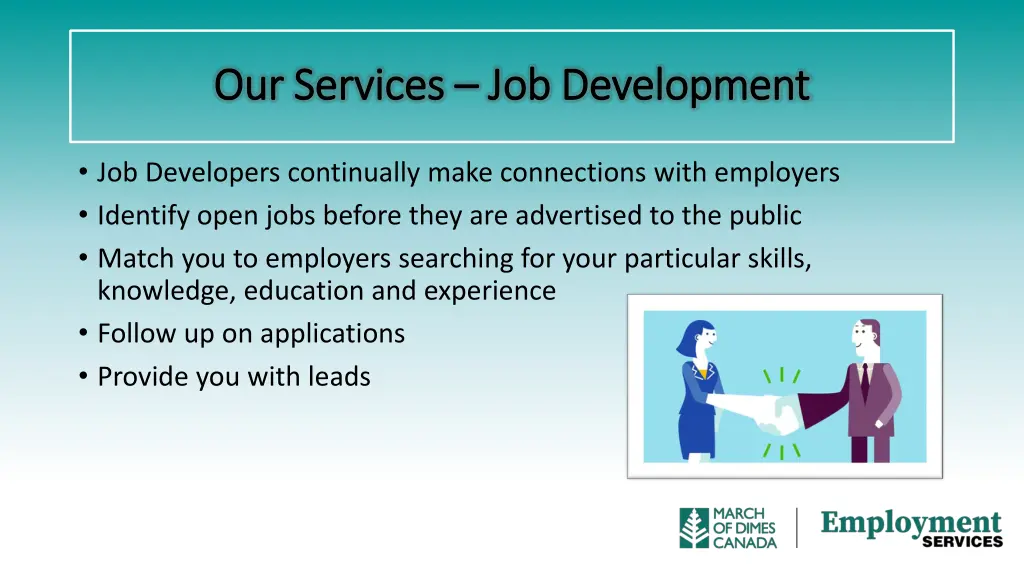 our services our services job development