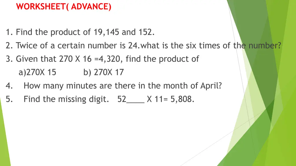 worksheet advance