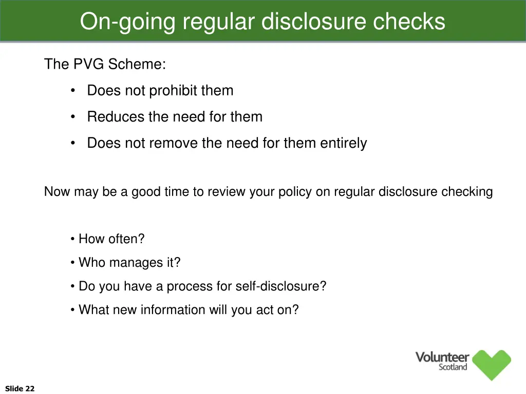 on going regular disclosure checks