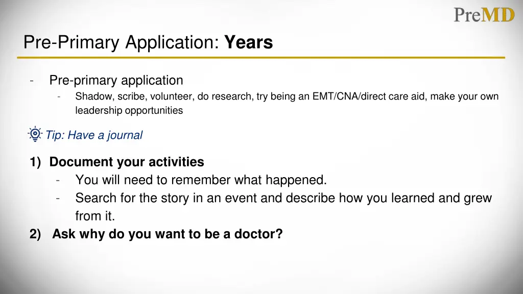 pre primary application years